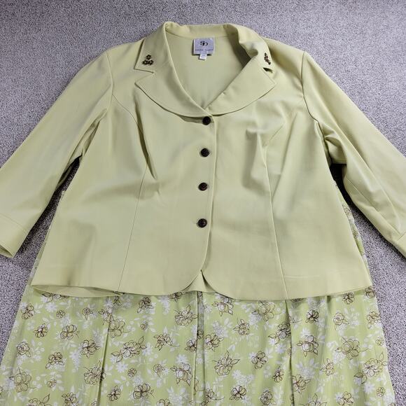 Sandra Darren Womens Suit Set 24W Green 2 Piece Jacket Floral Midi Skirt Career - Picture 3 of 16